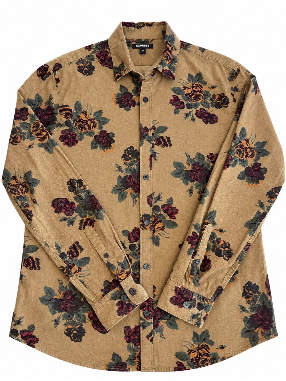 Express Tan Floral Corduroy Button-Down Shirt
